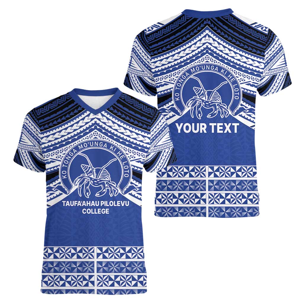 Personalised Tonga Taufa'ahau Pilolevu College Women V-Neck T-Shirt Polynesian Ngatu Tribal LT9 - Polynesian Pride