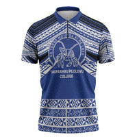 Personalised Tonga Taufa'ahau Pilolevu College Zipper Polo Shirt Polynesian Ngatu Tribal LT9 Blue - Polynesian Pride
