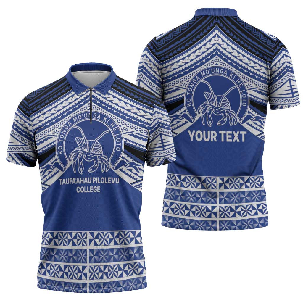 Personalised Tonga Taufa'ahau Pilolevu College Zipper Polo Shirt Polynesian Ngatu Tribal LT9 - Polynesian Pride