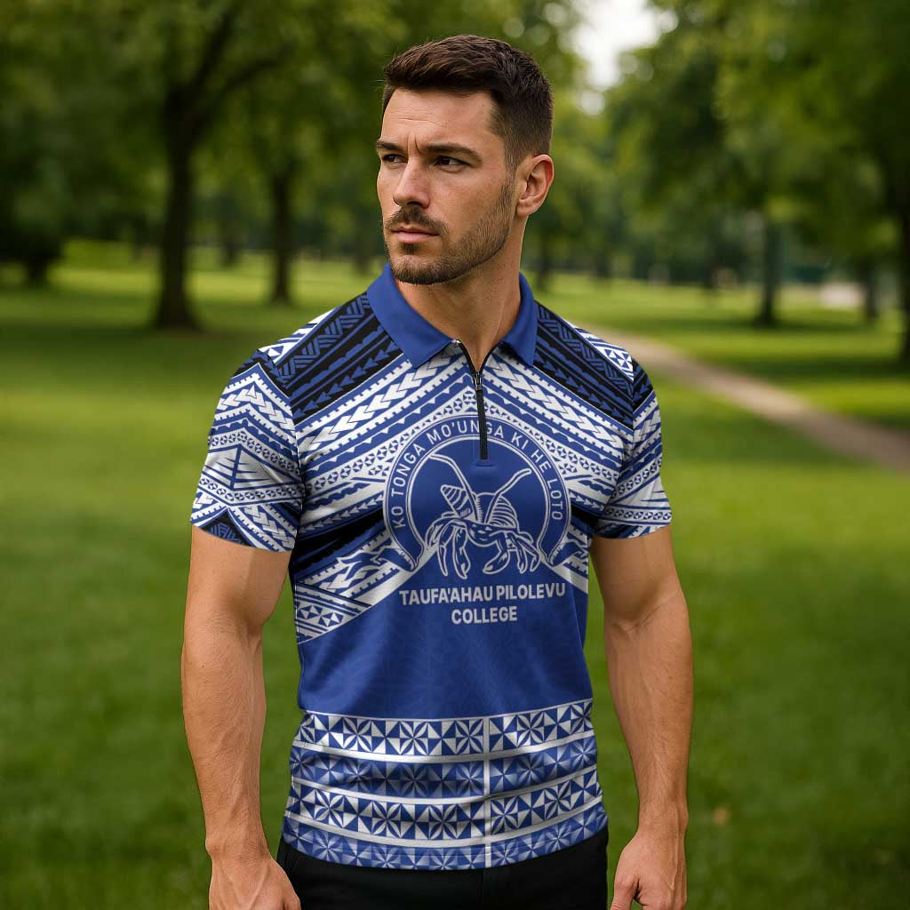 Personalised Tonga Taufa'ahau Pilolevu College Zipper Polo Shirt Polynesian Ngatu Tribal LT9 - Polynesian Pride