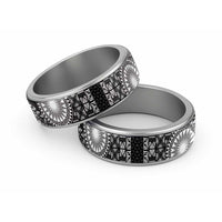 Black Tongan Ngatu Fonulei Pattern Classic Ring - Polynesian Pride