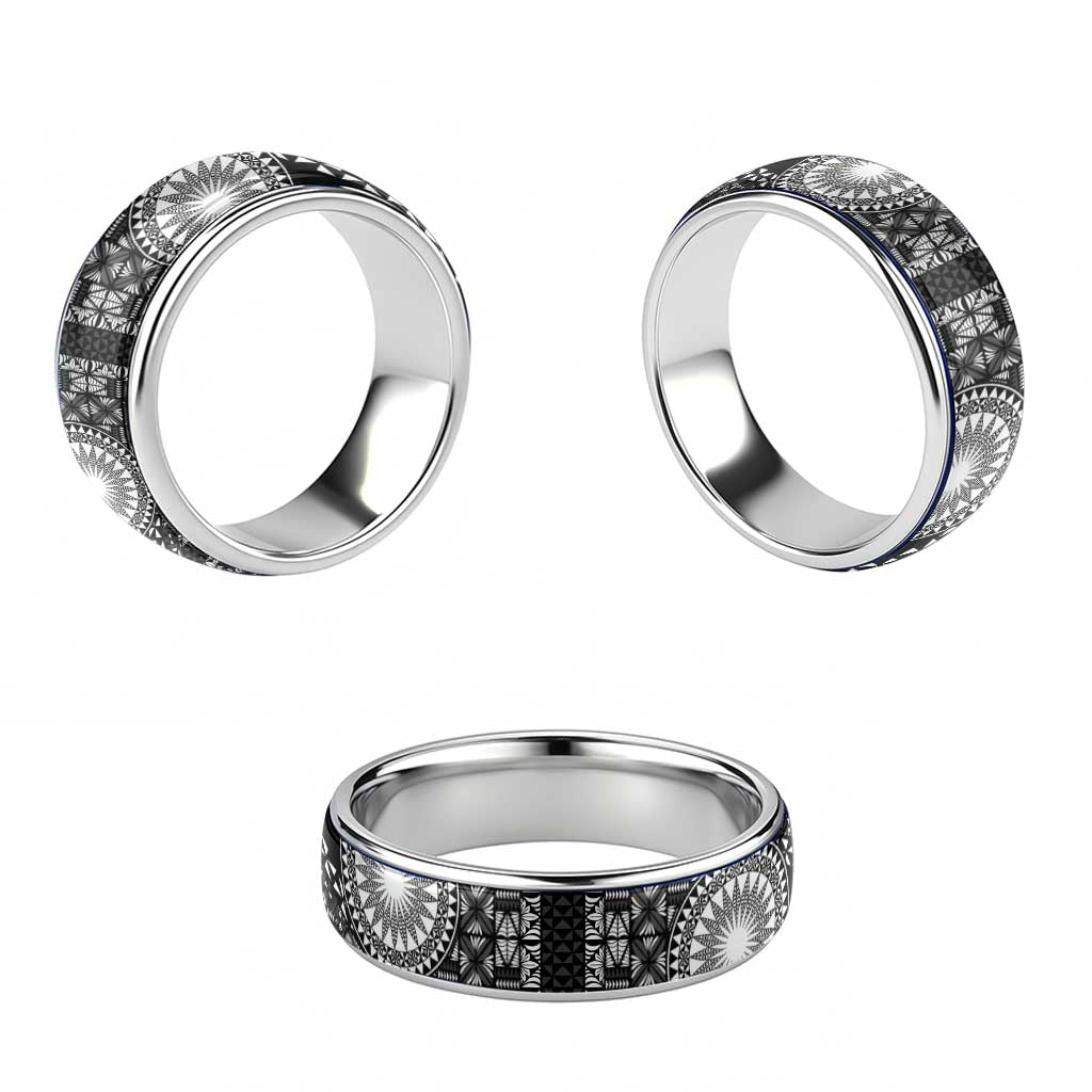Black Tongan Ngatu Fonulei Pattern Classic Ring - Polynesian Pride