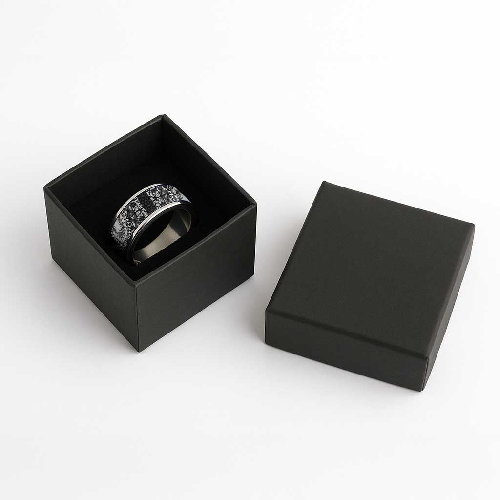 Black Tongan Ngatu Fonulei Pattern Classic Ring - Polynesian Pride