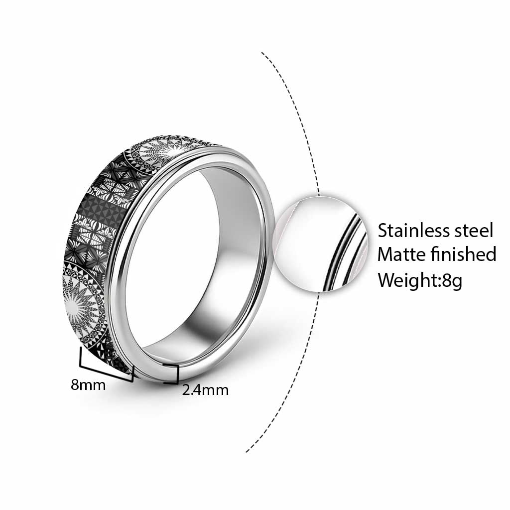 Black Tongan Ngatu Fonulei Pattern Classic Ring - Polynesian Pride