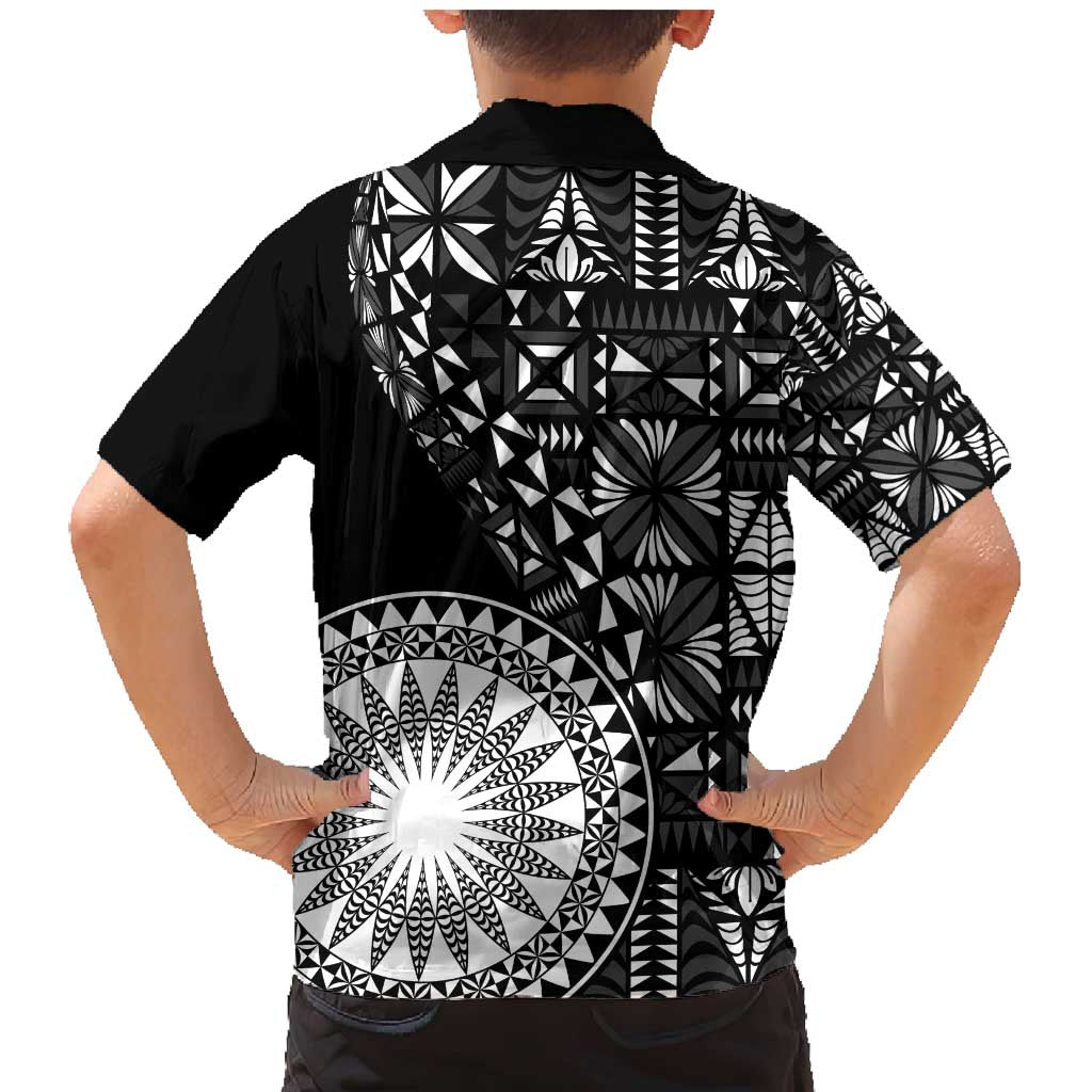 Black Tongan Ngatu Fonulei Pattern Family Matching Mermaid Dress and Hawaiian Shirt LT9 - Polynesian Pride