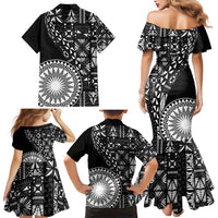 Black Tongan Ngatu Fonulei Pattern Family Matching Mermaid Dress and Hawaiian Shirt LT9 - Polynesian Pride