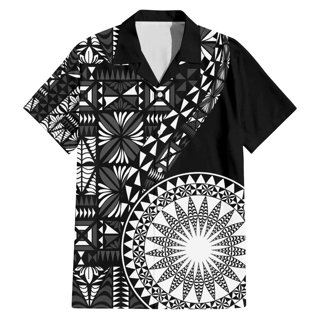 Black Tongan Ngatu Fonulei Pattern Family Matching Mermaid Dress and Hawaiian Shirt LT9 Dad's Shirt - Short Sleeve Black - Polynesian Pride