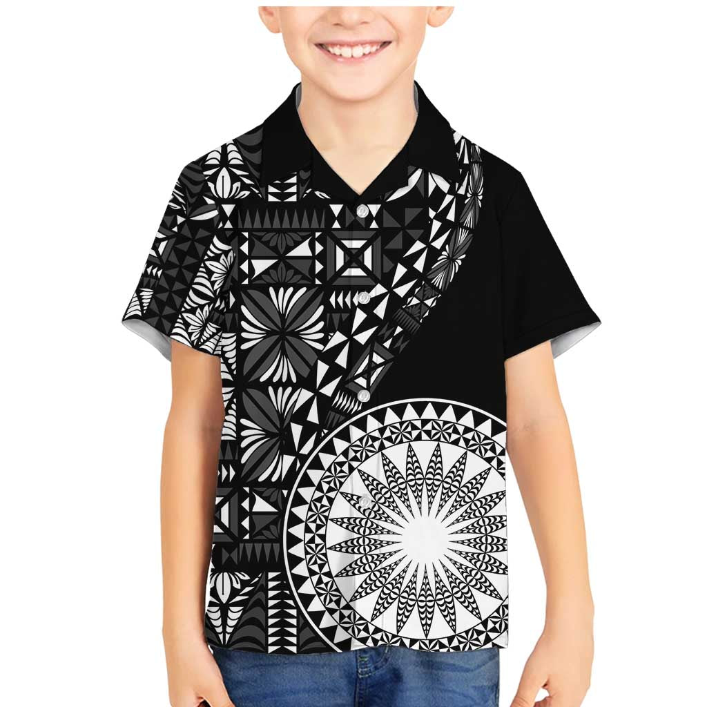 Black Tongan Ngatu Fonulei Pattern Family Matching Mermaid Dress and Hawaiian Shirt LT9 Son's Shirt Black - Polynesian Pride