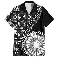 Black Tongan Ngatu Fonulei Pattern Family Matching Off Shoulder Maxi Dress and Hawaiian Shirt LT9 Dad's Shirt - Short Sleeve Black - Polynesian Pride