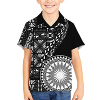Black Tongan Ngatu Fonulei Pattern Family Matching Off Shoulder Short Dress and Hawaiian Shirt LT9 Son's Shirt Black - Polynesian Pride