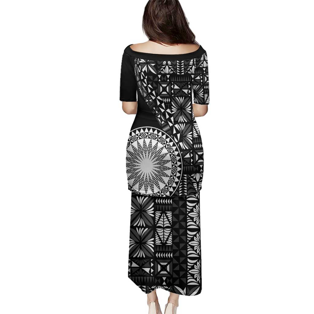 Black Tongan Ngatu Fonulei Pattern Family Matching Puletasi and Hawaiian Shirt LT9 - Polynesian Pride