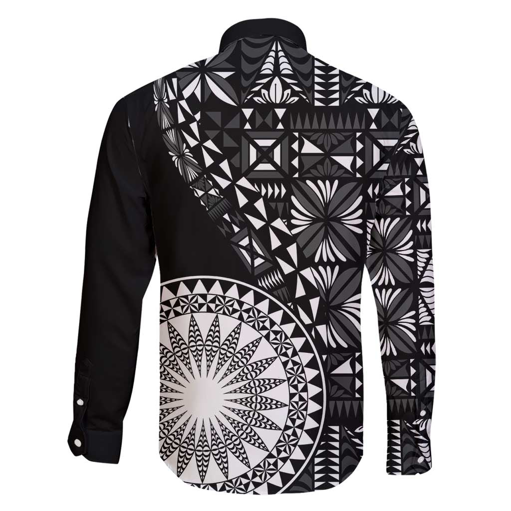 Black Tongan Ngatu Fonulei Pattern Family Matching Short Sleeve Bodycon Dress and Hawaiian Shirt