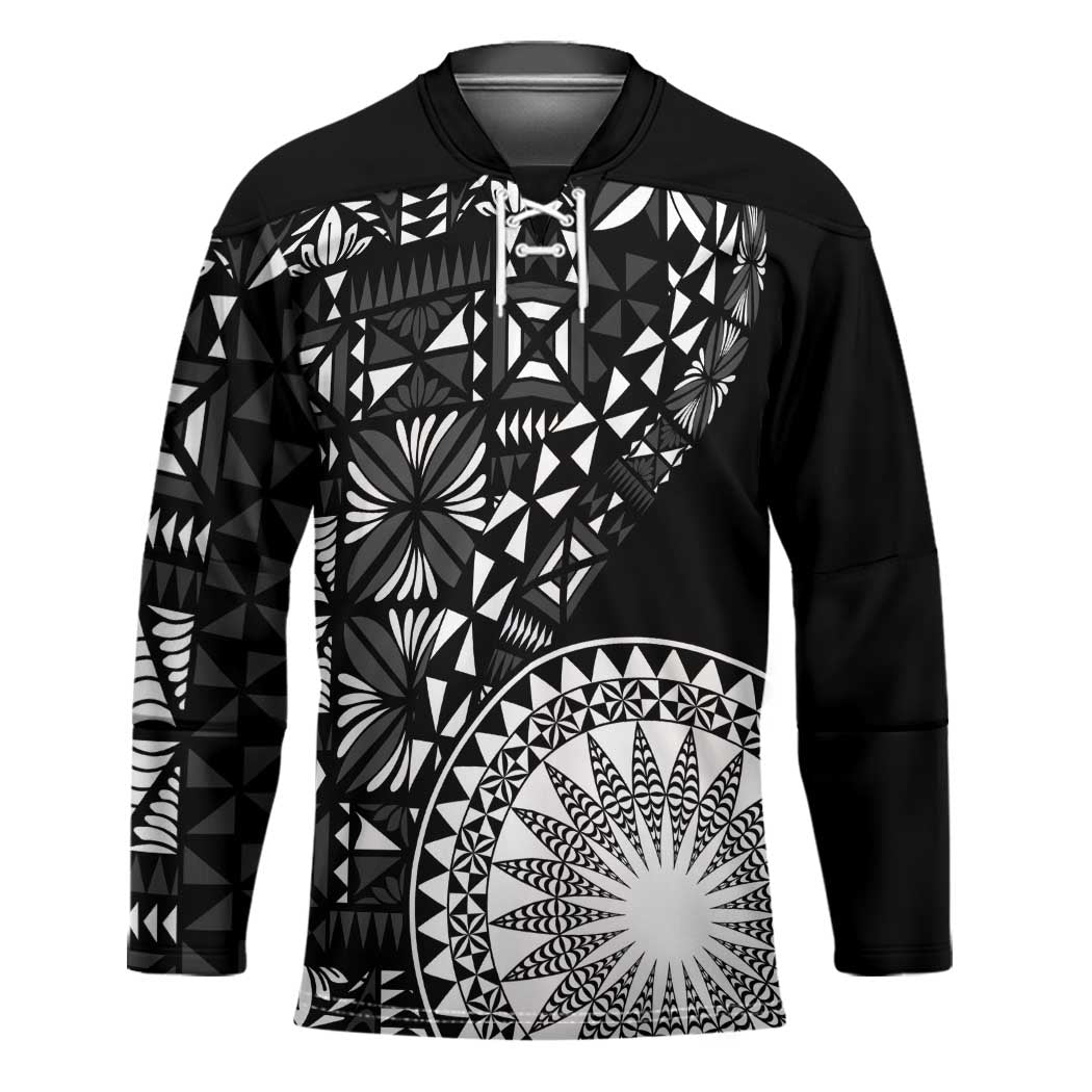 Black Tongan Ngatu Fonulei Pattern Hockey Jersey - Polynesian Pride