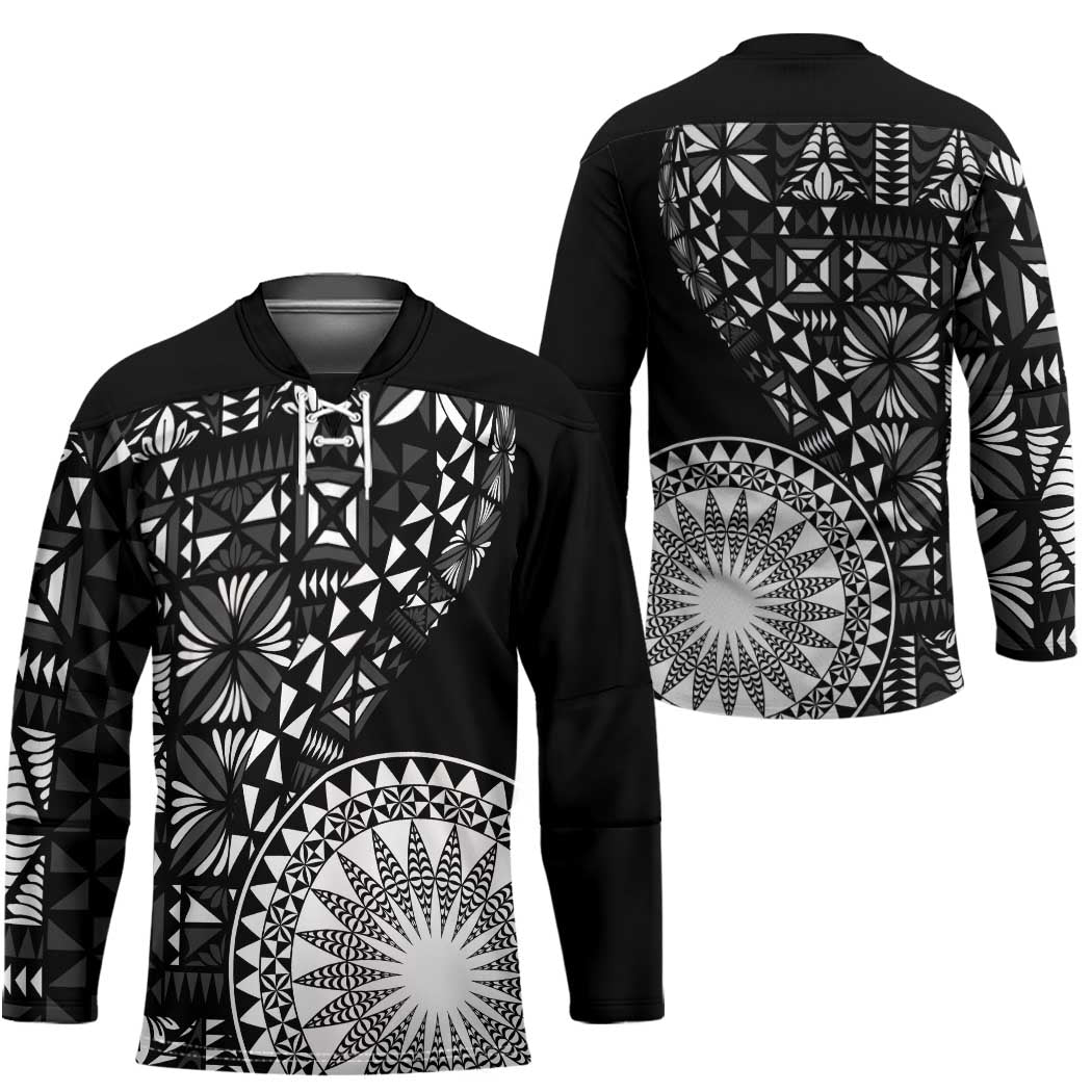 Black Tongan Ngatu Fonulei Pattern Hockey Jersey - Polynesian Pride