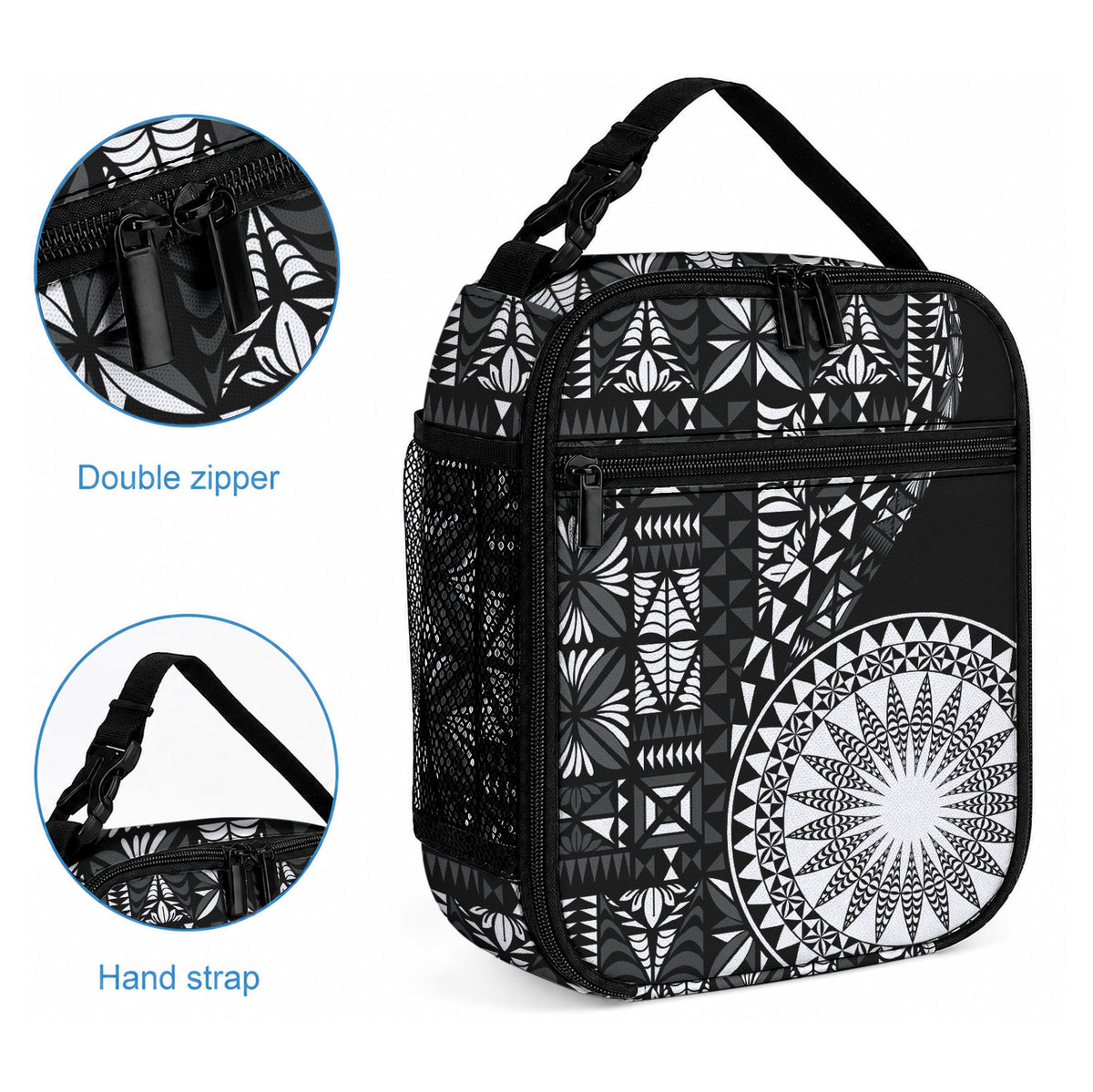Black Tongan Ngatu Fonulei Pattern Lunch Bag LT9 - Polynesian Pride