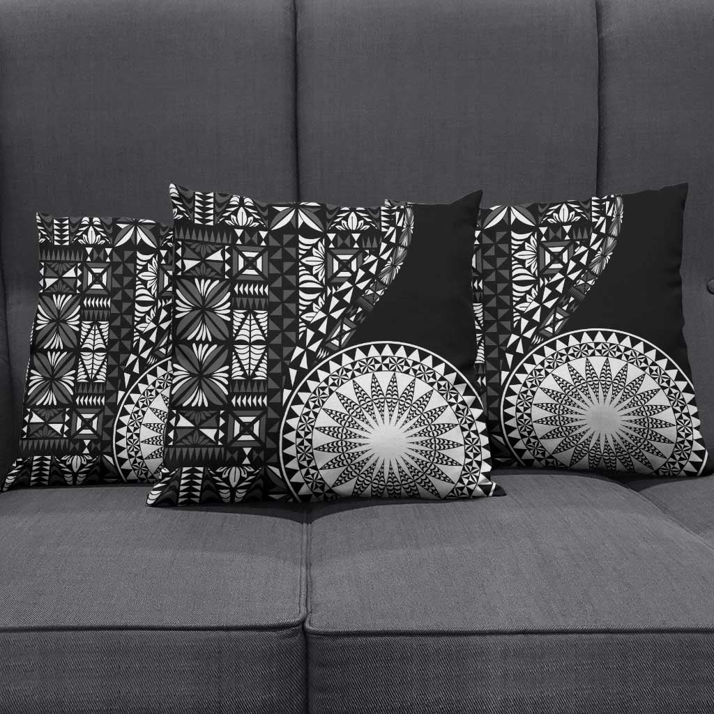Black Tongan Ngatu Fonulei Pattern Pillow Cover - Polynesian Pride