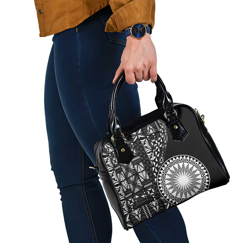 Black Tongan Ngatu Fonulei Pattern Shoulder Handbag