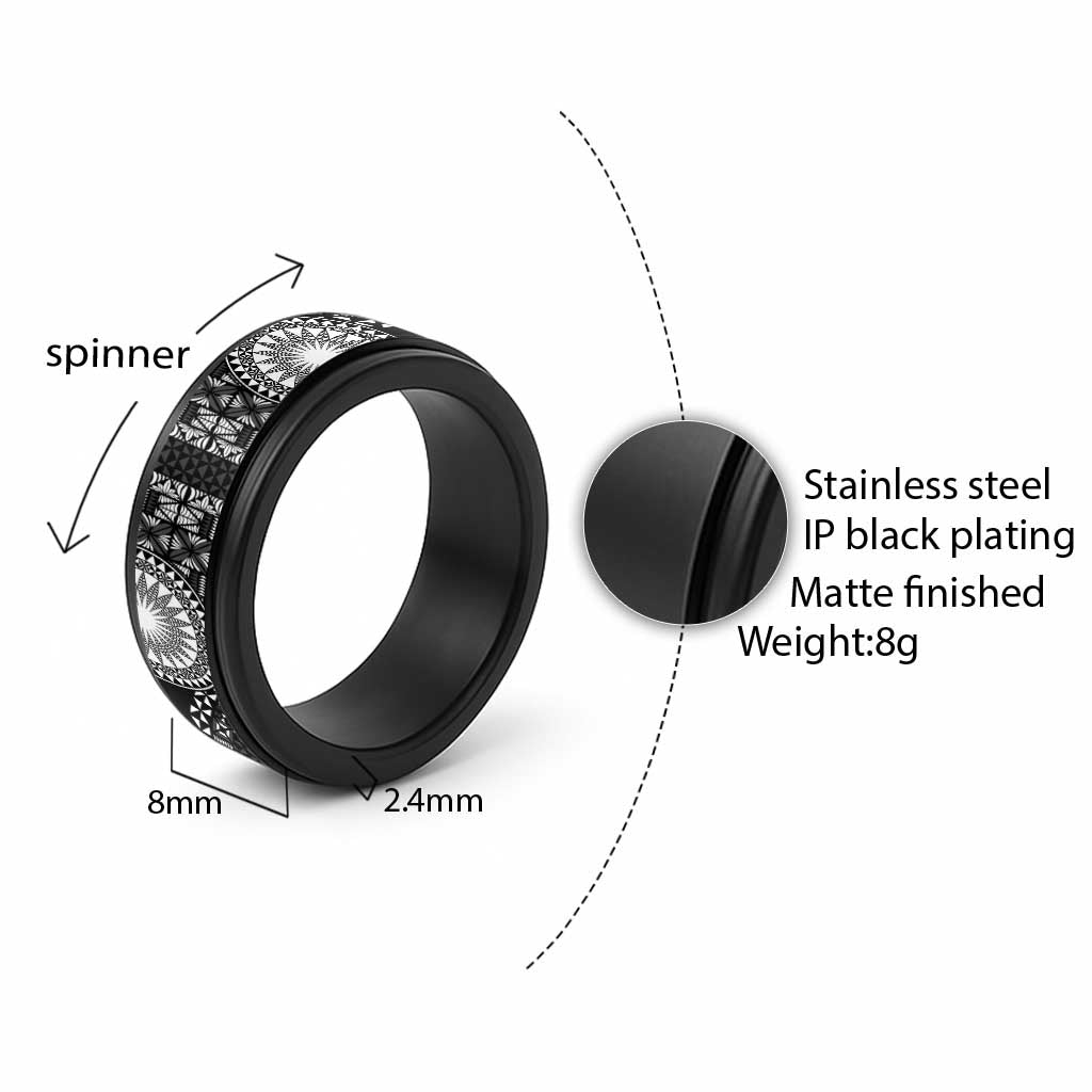 Black Tongan Ngatu Fonulei Pattern Spinner Ring - Polynesian Pride