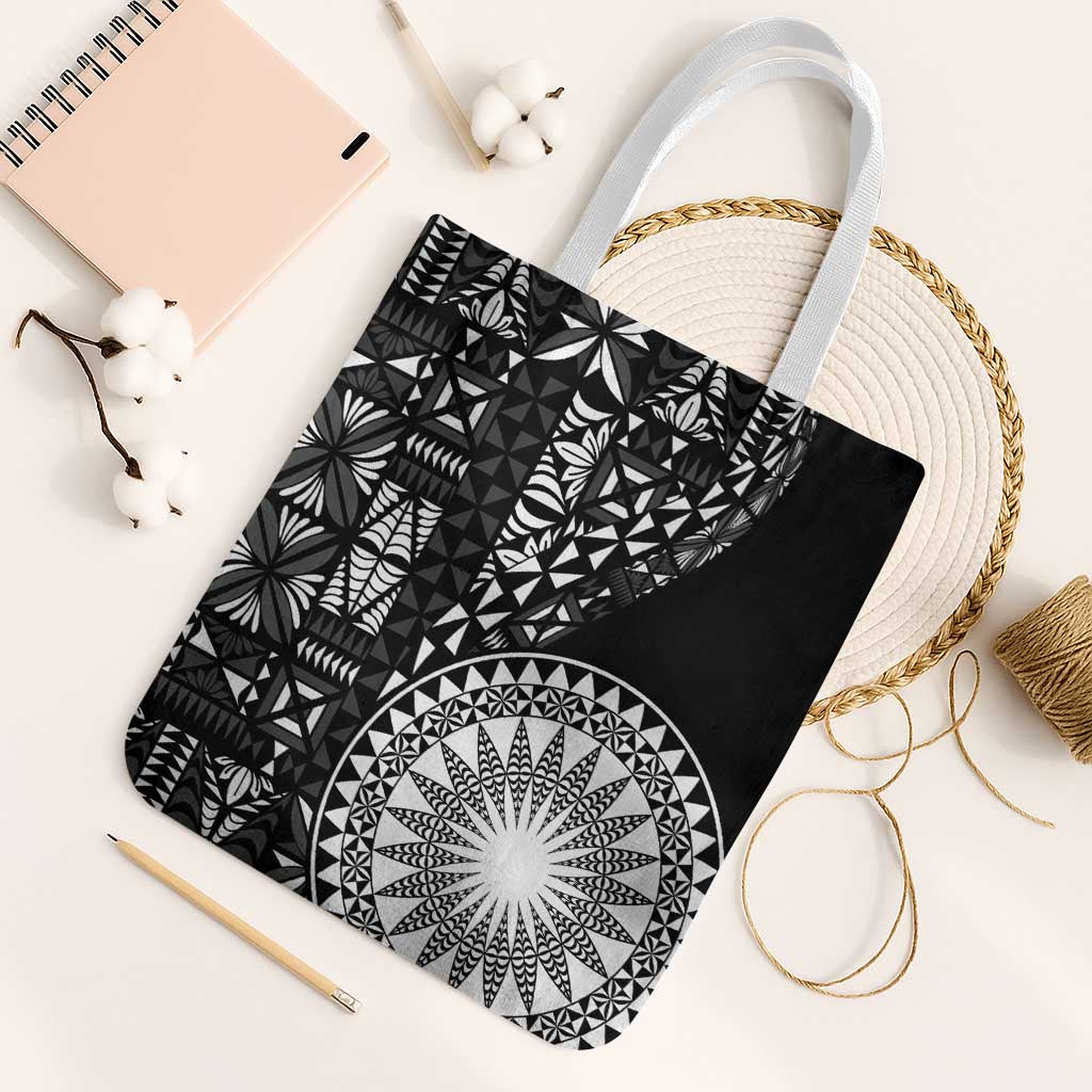 Black Tongan Ngatu Fonulei Pattern Tote Bag - Polynesian Pride
