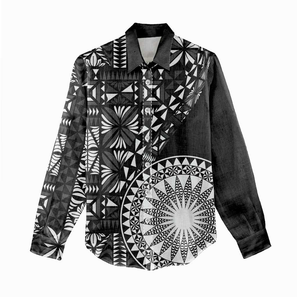 Black Tongan Ngatu Fonulei Pattern Women Casual Shirt