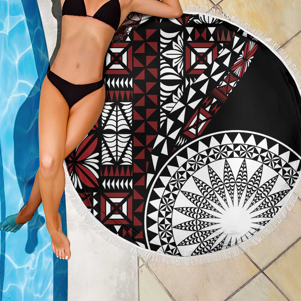 Red Tongan Ngatu Fonulei Pattern Beach Blanket