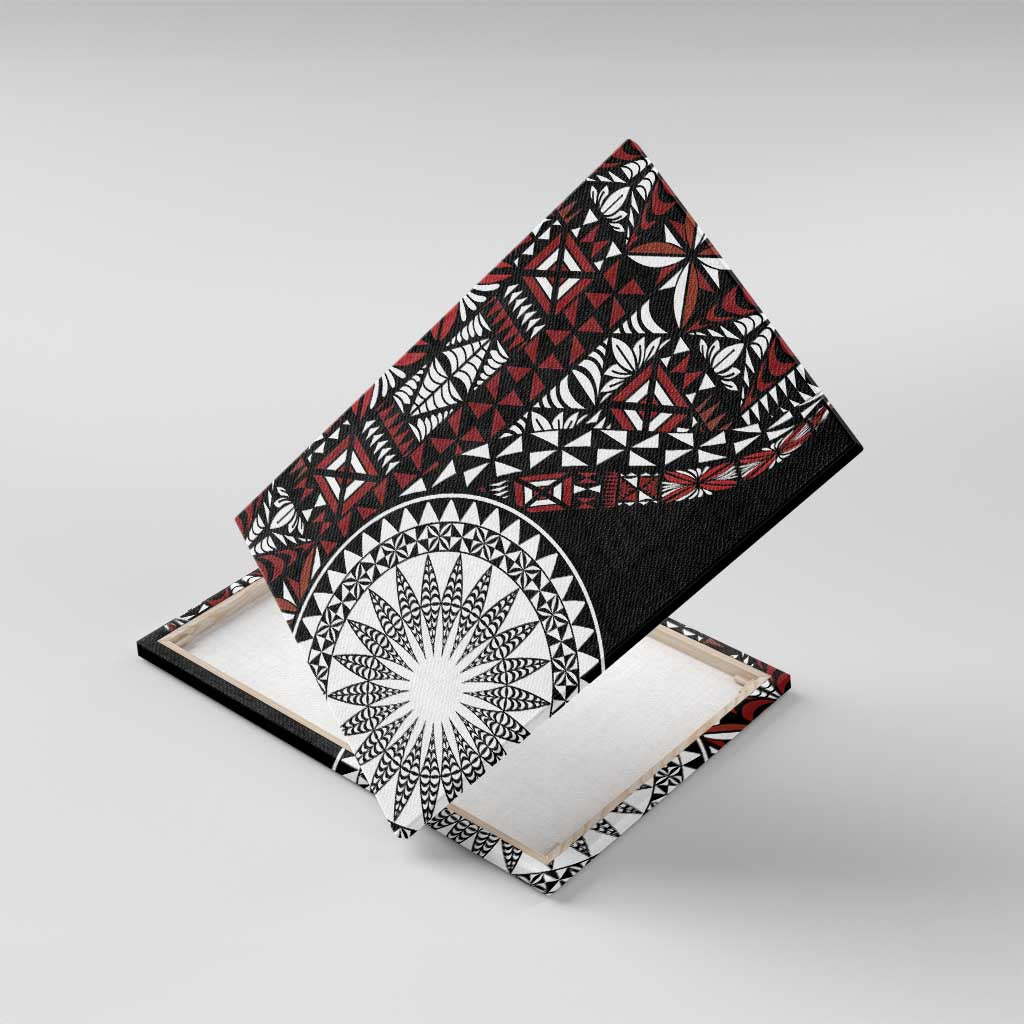 Red Tongan Ngatu Fonulei Pattern Canvas Wall Art