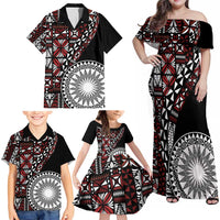 Red Tongan Ngatu Fonulei Pattern Family Matching Off Shoulder Maxi Dress and Hawaiian Shirt LT9 - Polynesian Pride