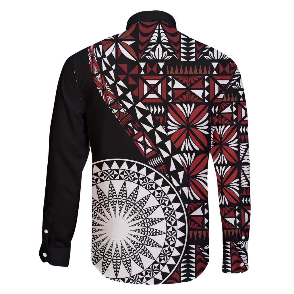 Red Tongan Ngatu Fonulei Pattern Family Matching Off Shoulder Maxi Dress and Hawaiian Shirt LT9 - Polynesian Pride