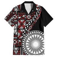 Red Tongan Ngatu Fonulei Pattern Family Matching Off Shoulder Short Dress and Hawaiian Shirt LT9 Dad's Shirt - Short Sleeve Red - Polynesian Pride