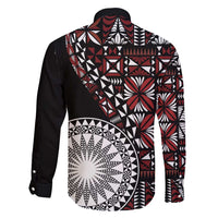 Red Tongan Ngatu Fonulei Pattern Family Matching Off Shoulder Short Dress and Hawaiian Shirt LT9 - Polynesian Pride