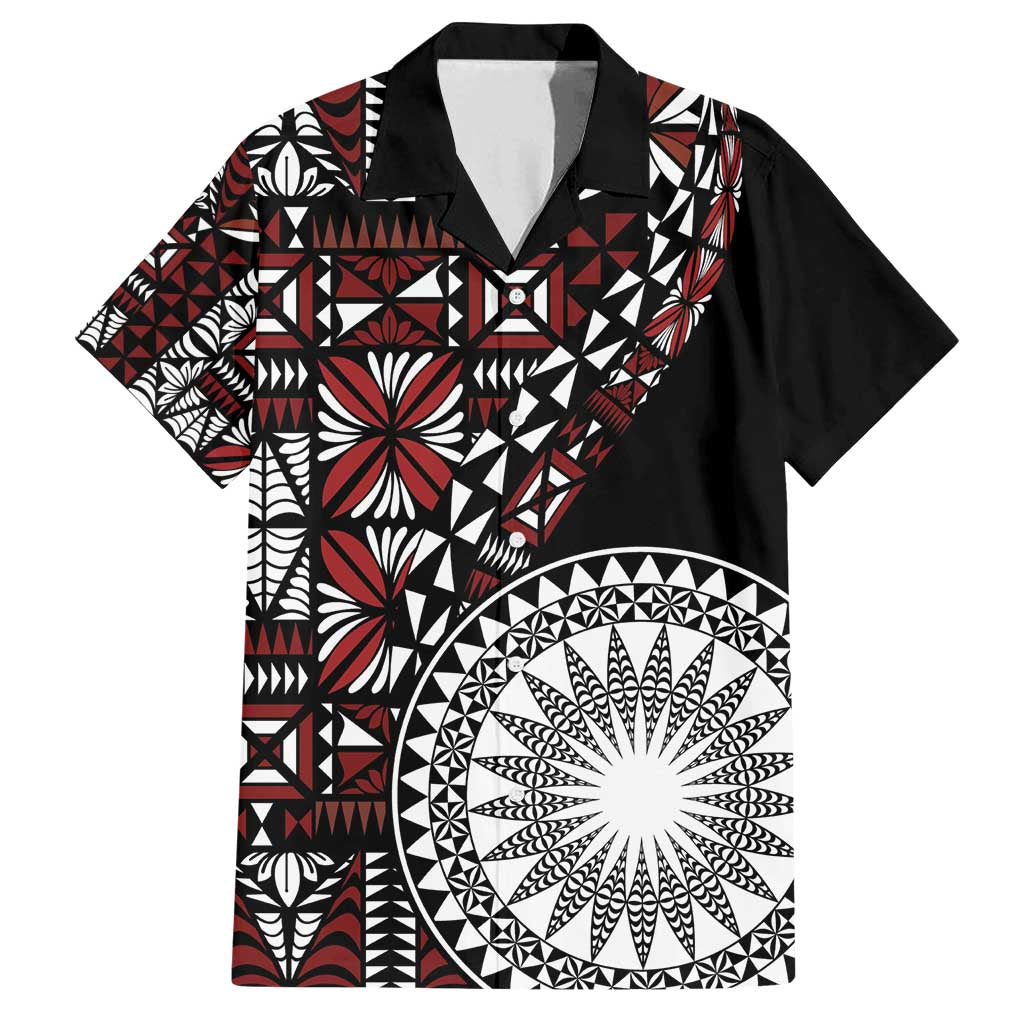 Red Tongan Ngatu Fonulei Pattern Family Matching Puletasi and Hawaiian Shirt