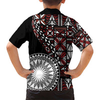 Red Tongan Ngatu Fonulei Pattern Family Matching Short Sleeve Bodycon Dress and Hawaiian Shirt