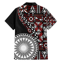 Red Tongan Ngatu Fonulei Pattern Family Matching Short Sleeve Bodycon Dress and Hawaiian Shirt