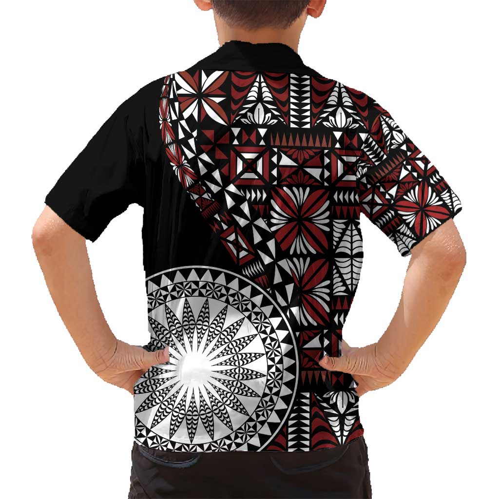 Red Tongan Ngatu Fonulei Pattern Family Matching Summer Maxi Dress and Hawaiian Shirt LT9 - Polynesian Pride