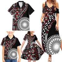 Red Tongan Ngatu Fonulei Pattern Family Matching Summer Maxi Dress and Hawaiian Shirt LT9 - Polynesian Pride