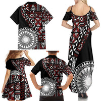 Red Tongan Ngatu Fonulei Pattern Family Matching Summer Maxi Dress and Hawaiian Shirt LT9 - Polynesian Pride