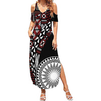 Red Tongan Ngatu Fonulei Pattern Family Matching Summer Maxi Dress and Hawaiian Shirt LT9 Mom's Dress Red - Polynesian Pride