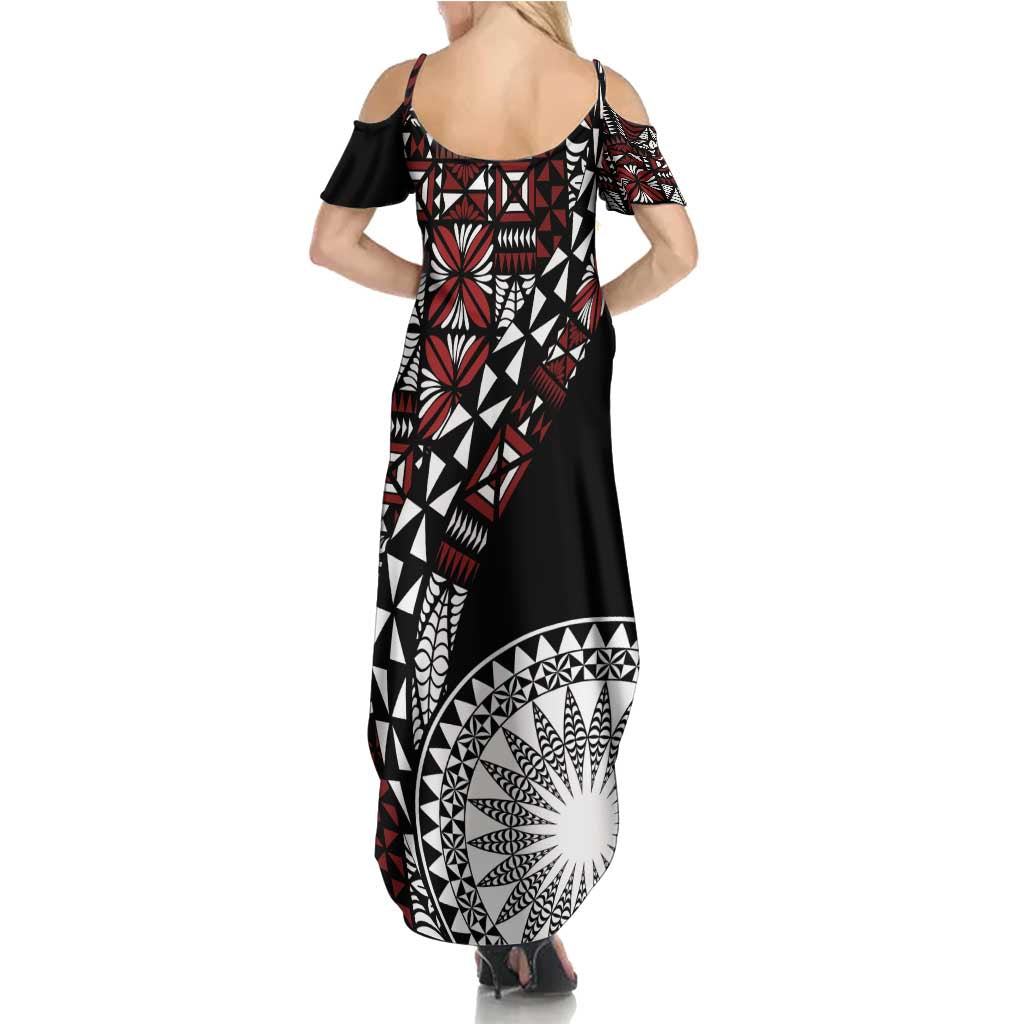 Red Tongan Ngatu Fonulei Pattern Family Matching Summer Maxi Dress and Hawaiian Shirt LT9 - Polynesian Pride