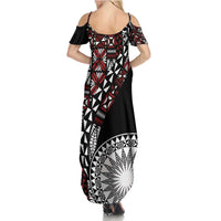 Red Tongan Ngatu Fonulei Pattern Family Matching Summer Maxi Dress and Hawaiian Shirt LT9 - Polynesian Pride