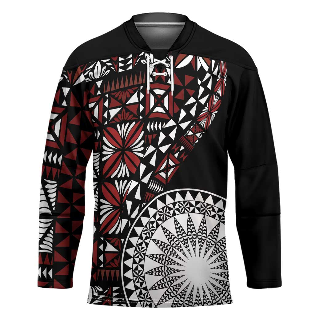 Red Tongan Ngatu Fonulei Pattern Hockey Jersey - Polynesian Pride