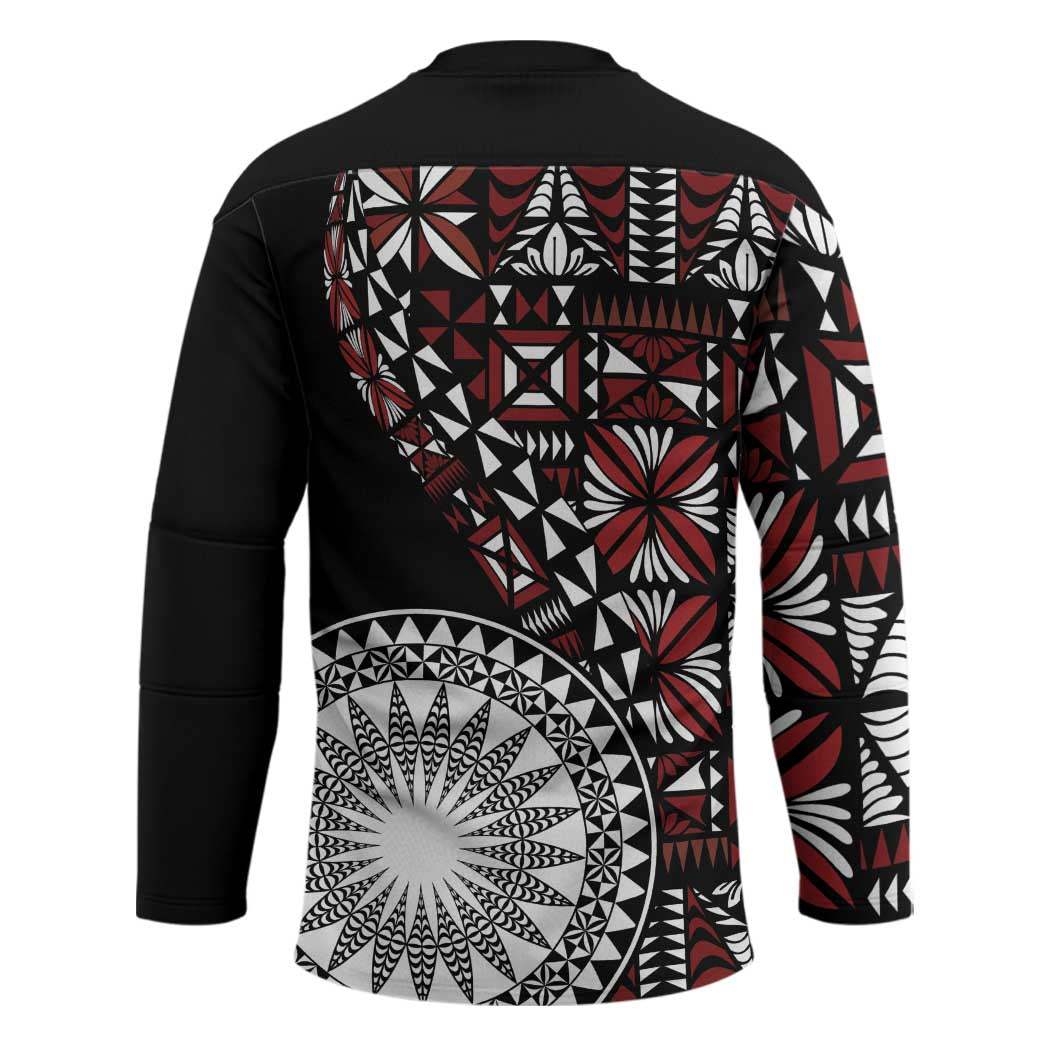 Red Tongan Ngatu Fonulei Pattern Hockey Jersey - Polynesian Pride