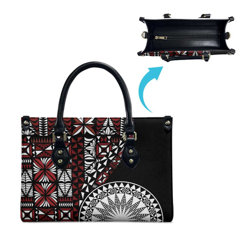 Red Tongan Ngatu Fonulei Pattern Leather Bag - Polynesian Pride