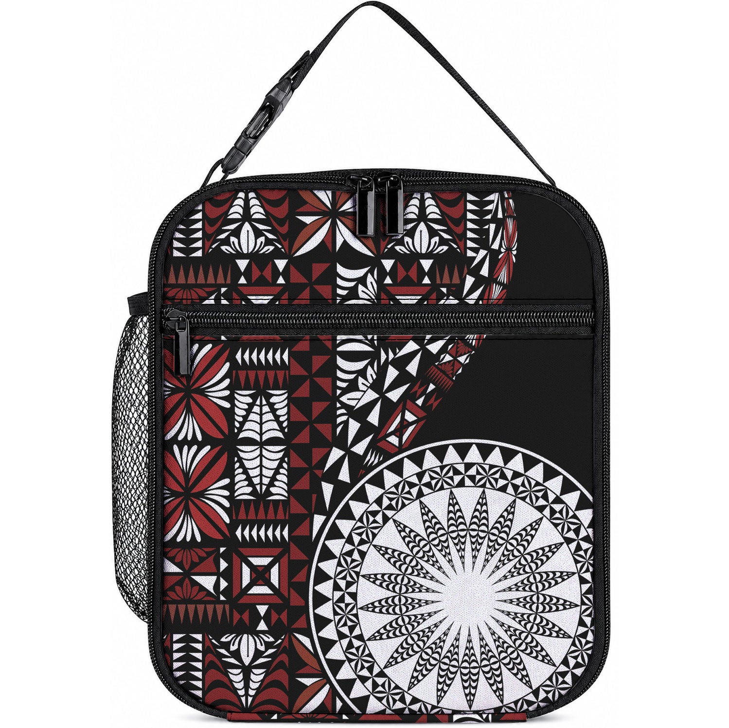 Red Tongan Ngatu Fonulei Pattern Lunch Bag LT9 10.2 × 8.3 × 4.3 inch Red - Polynesian Pride