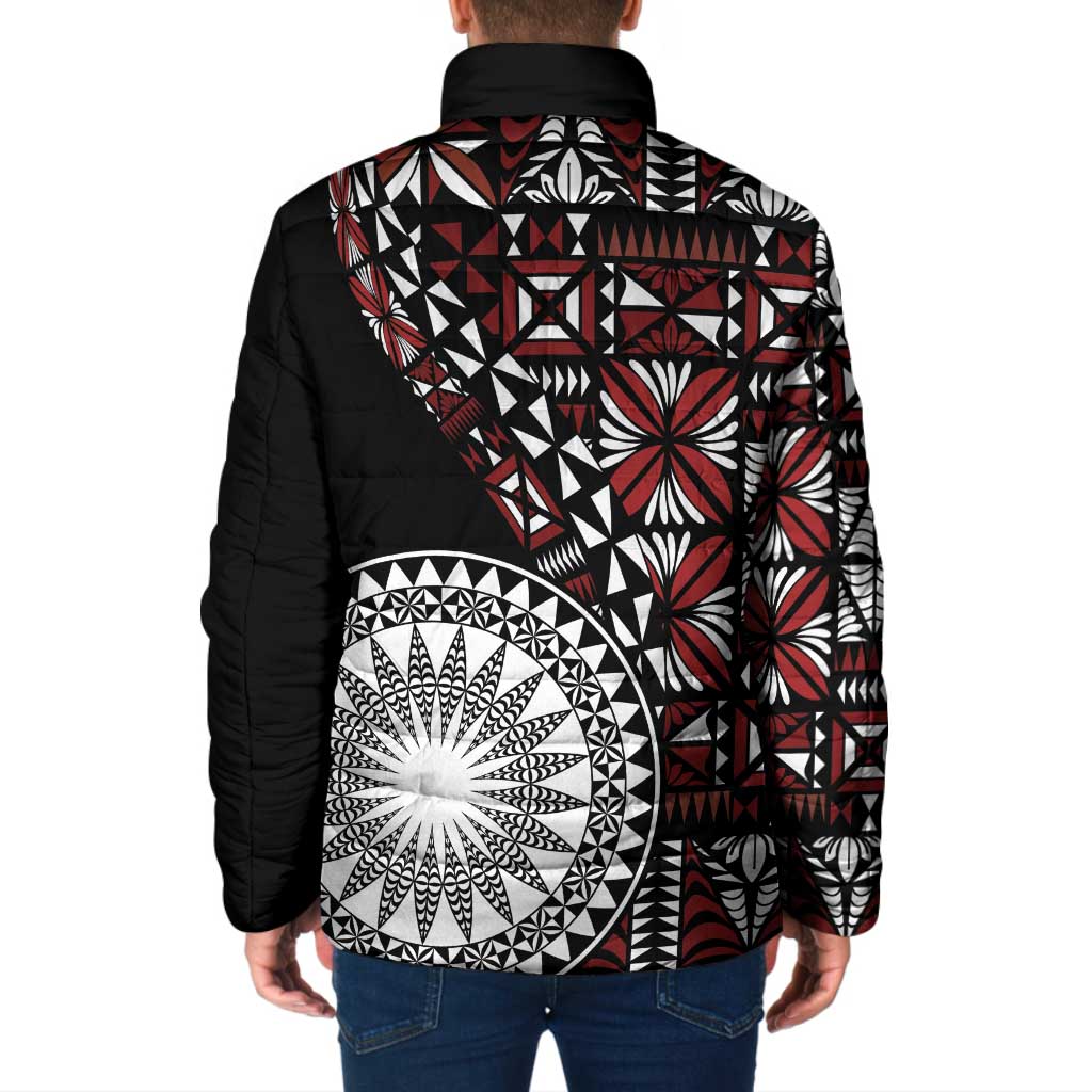 Red Tongan Ngatu Fonulei Pattern Padded Jacket - Polynesian Pride