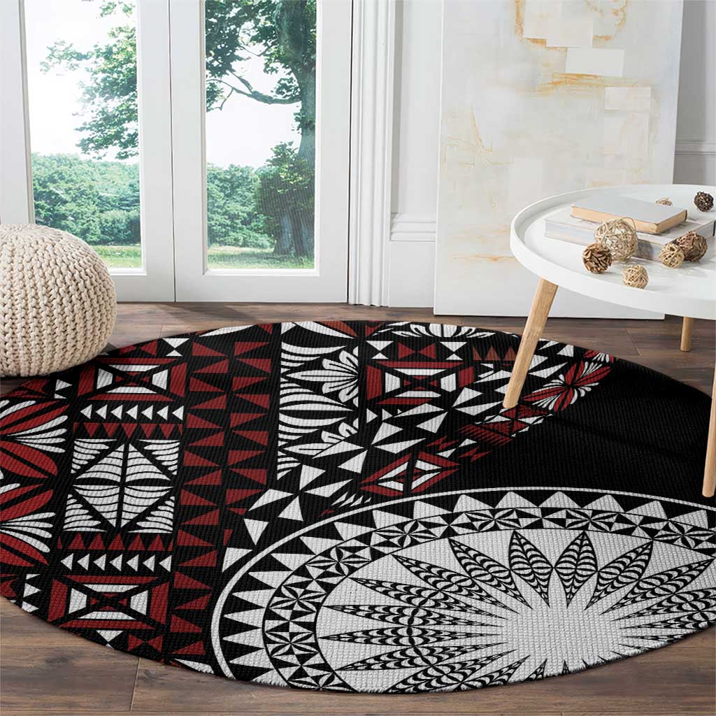 Red Tongan Ngatu Fonulei Pattern Round Carpet