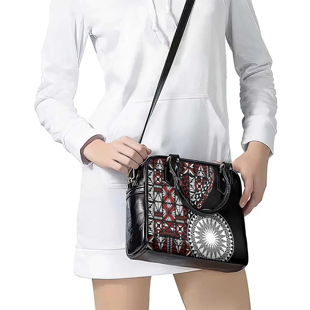 Red Tongan Ngatu Fonulei Pattern Shoulder Handbag
