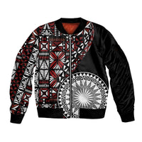 Red Tongan Ngatu Fonulei Pattern Sleeve Zip Bomber Jacket LT9 Unisex Red - Polynesian Pride