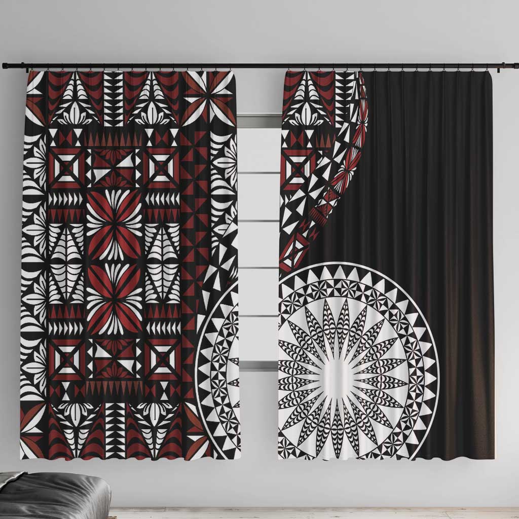 Red Tongan Ngatu Fonulei Pattern Window Curtain LT9 With Hooks Red - Polynesian Pride