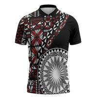Red Tongan Ngatu Fonulei Pattern Zipper Polo Shirt LT9 Red - Polynesian Pride