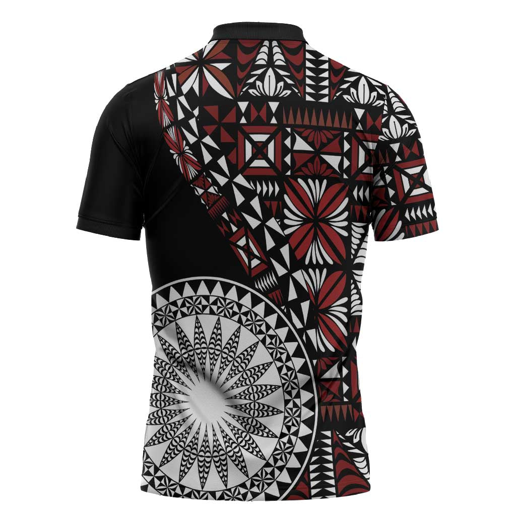 Red Tongan Ngatu Fonulei Pattern Zipper Polo Shirt LT9 - Polynesian Pride